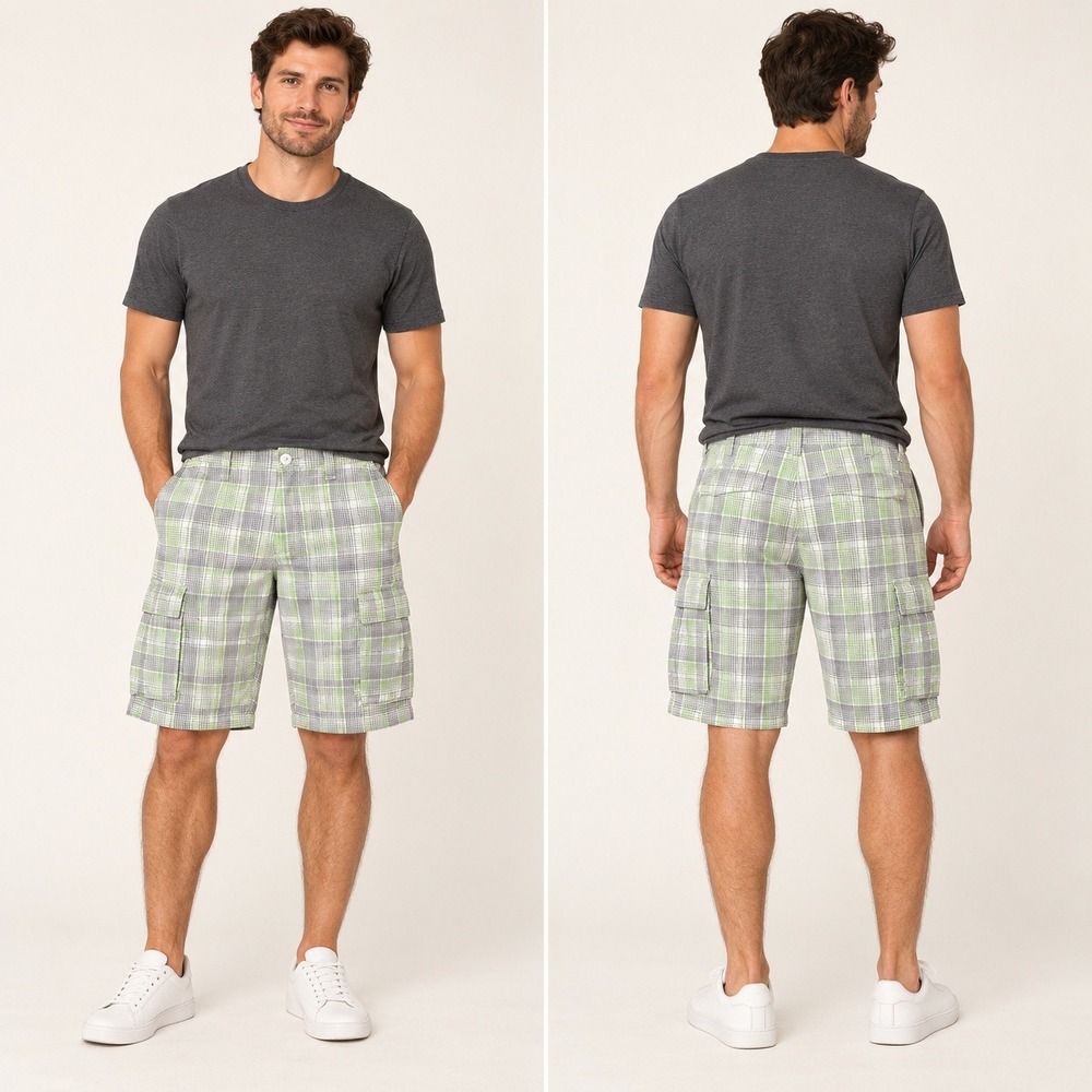 American Rag Cargo Mens 36 Green Plaid Cotton Utility Skater Shorts